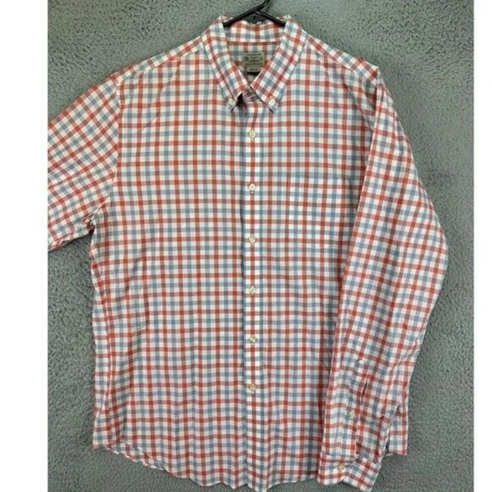 J Crew Button Down Shirt Adult Large Red Blue Plaid Lightweight Long Sleeve Mens